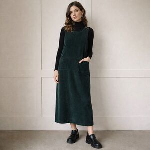 Vintage 90s Talbots Forest Green Corduroy Jumper Midi Dress 6